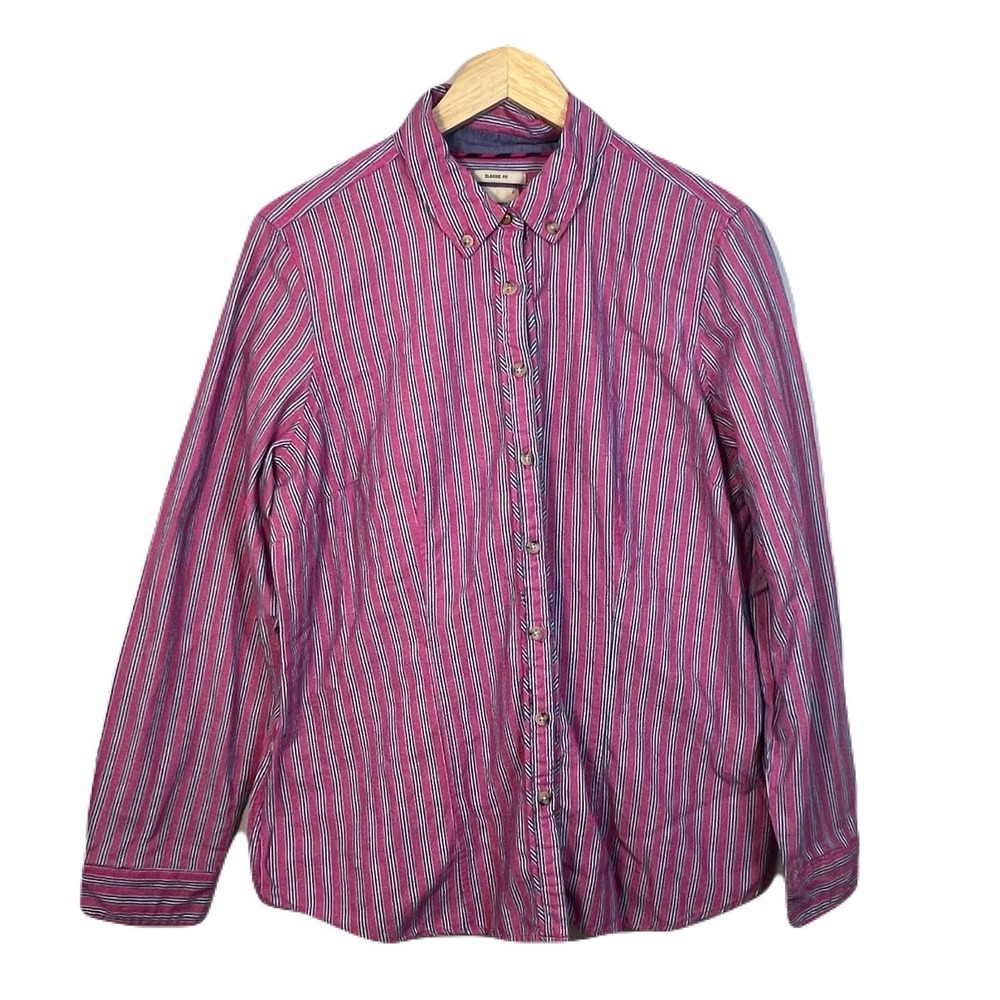 GH Bass Co Shirt Mens XL Pink Blue Striped Cotton Button Down Flannel Preppy EUC